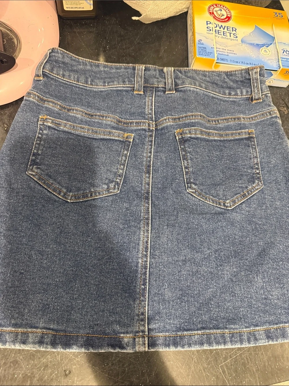 Barbie Blue Denim Mini Skirt with Pink Graphic Patches